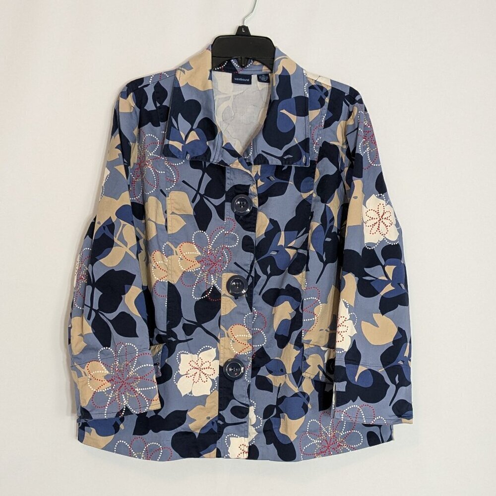 WESTBOUND Blue Floral Button Collared 3/4 Sleeve Casual Jacket; Size XL